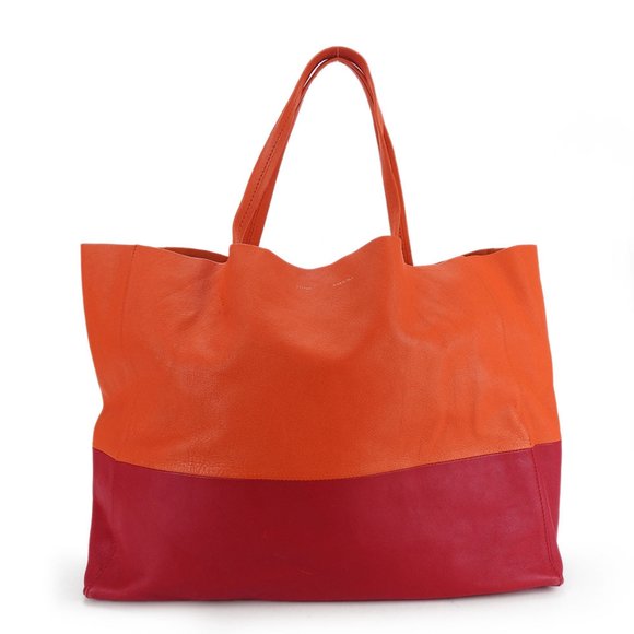 Celine Tote Bag Horizontal Cabas 169263EBT Leather Orange Red Bicolor Women's